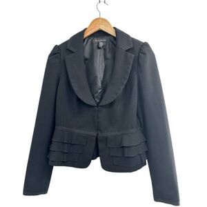 INC International Concepts Black Cropped Ruffle Blazer Size 4